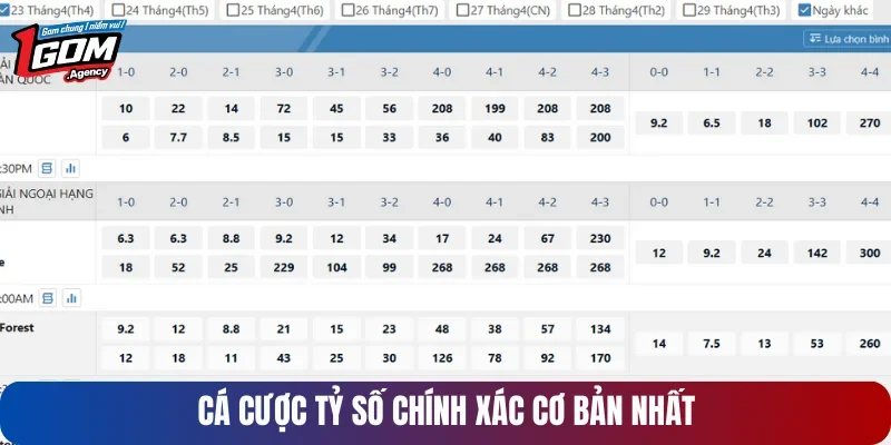 Cá cược tỷ số chính xác cơ bản nhất
